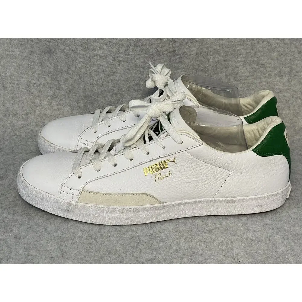 Puma Match Vulc Mens White Green Leather Casual Shoes Sneakers Size 10